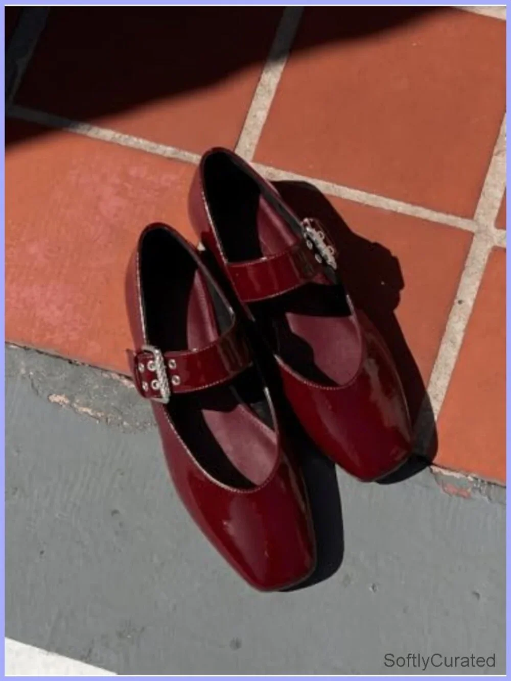 Mary Jane Ballet Flats Faux Leather Square Toe Buckle Women's